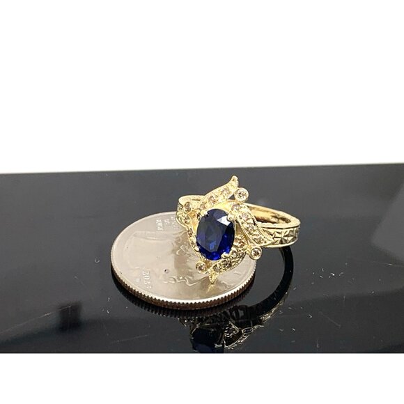 Blue Gemstone Diamond Cocktail Ring 14k Yellow Gold Estate Women's Size 7 - Picture 11 of 14